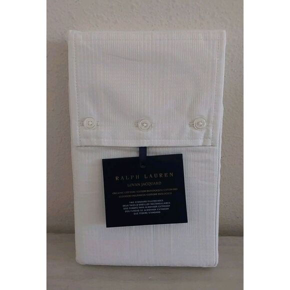 Ralph Lauren LOVAN JACQUARD Organic Cotton Two Standard Pillowcases PARCHMENT - Picture 2 of 10